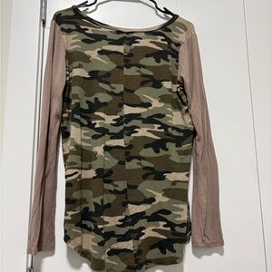 Flamingo Urban Camoflauge and Cream Abstract Top